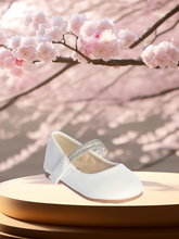 Gold or White Girls' Dress Shoes with Rhinestone Strap